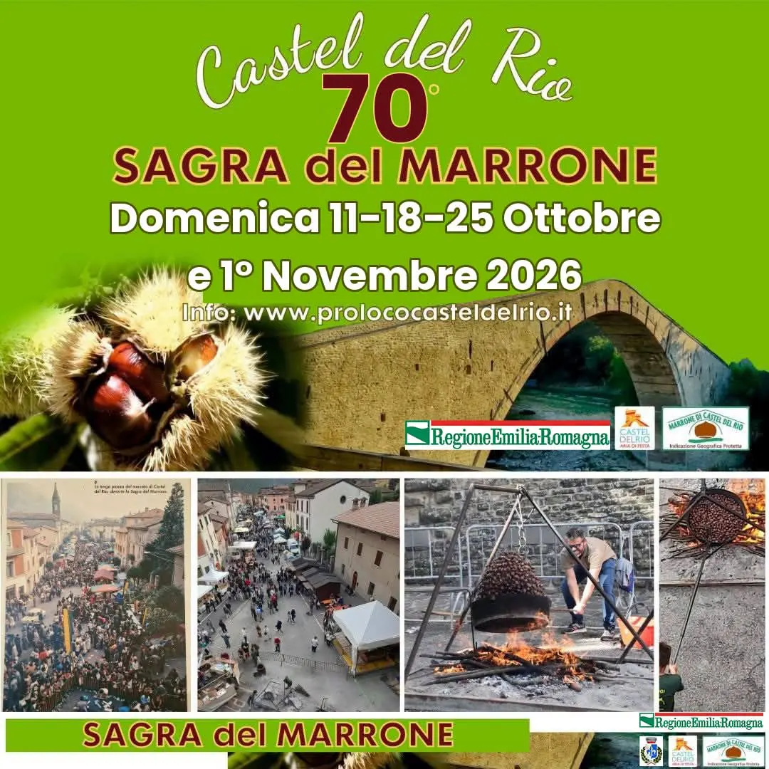 Locandina della 70ª Sagra del Marrone di Castel del Rio IGP 2026