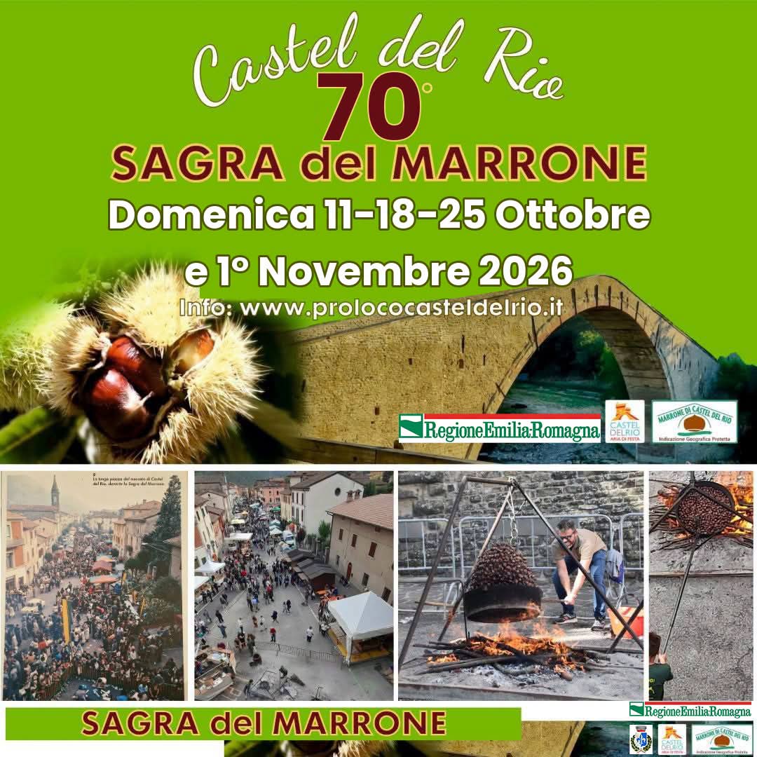 Locandina della 70ª Sagra del Marrone di Castel del Rio IGP 2026